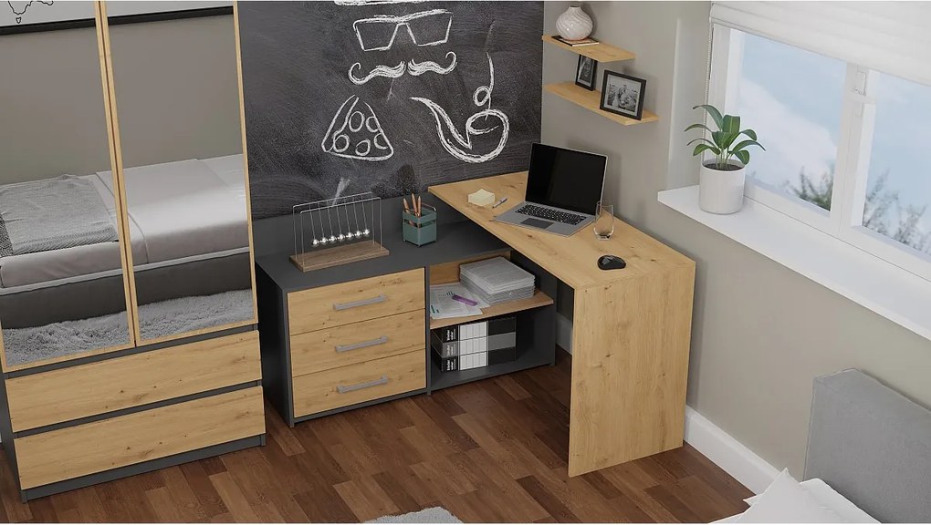 Biurko DANY | Antracyt Artisan | 120x50x76 | Narożne z 3 Szufladami