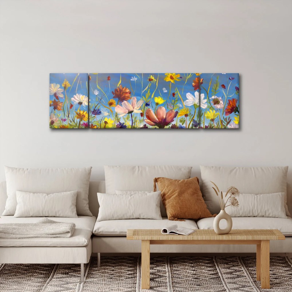 Malowany obraz kwitnącej łąki (170x50 cm)