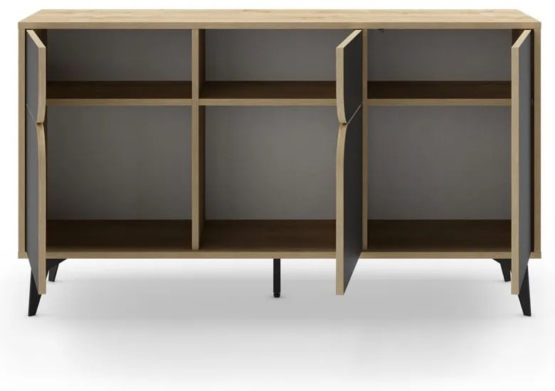 Czarna niska komoda w dekorze dębu 140x79 cm Nola – Marckeric