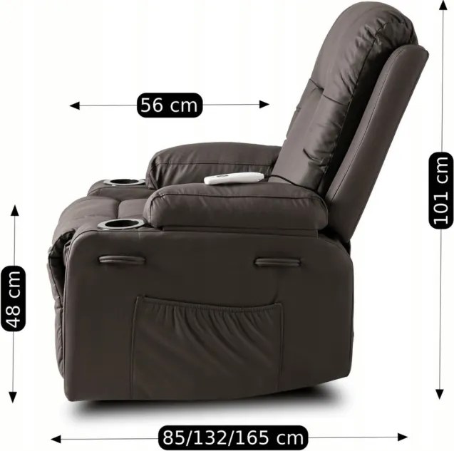 Fotel Masujący BOX Rozkładany Wypoczynkowy z Podnóżkiem Ciemnobrązowy Ekoskóra Nowoczesny
