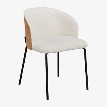 Krzesło Do Jadalni Z Drewna Tapicerowane Amieva Czarny & Bouclé White - Sklum