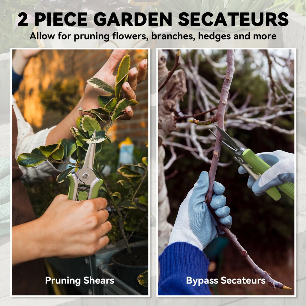 Outsunny Zestaw narzędzi ogrodowych 2 szt. Narzędzia ogrodowe ze stali nierdzewnej z nożycami i sekatorem Zielony+Srebrny