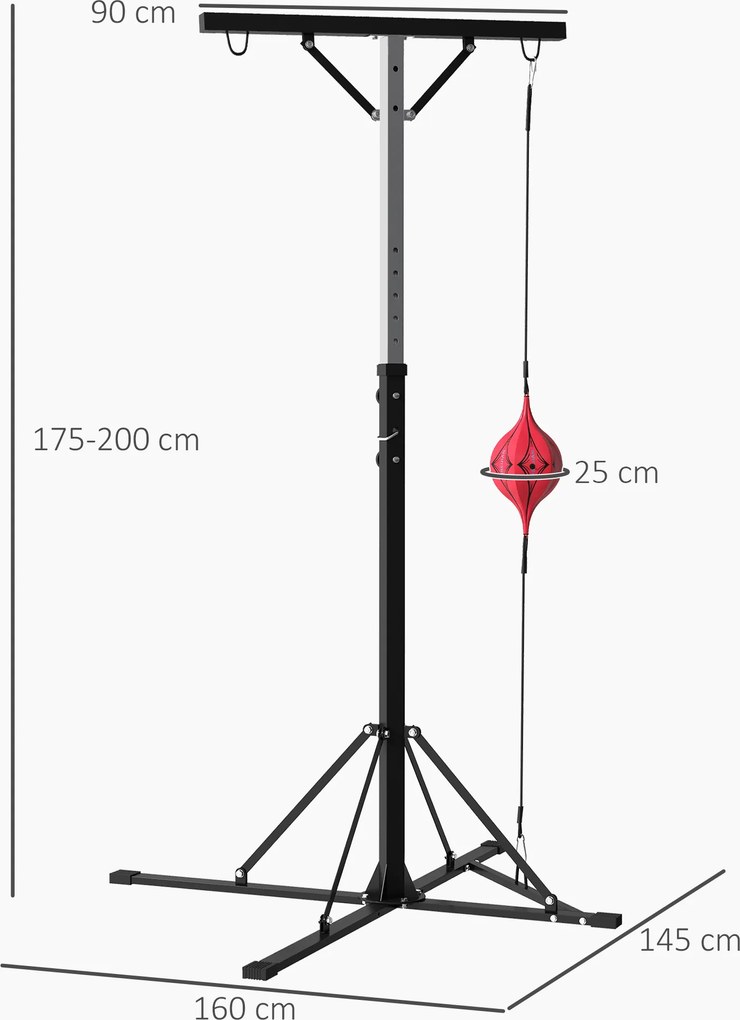 SPORTNOW Stojak na worek bokserski, regulowana wysokość z szybkobieżną piłką, metalowa rama, 160L x 145S x 175-220W cm, czarny