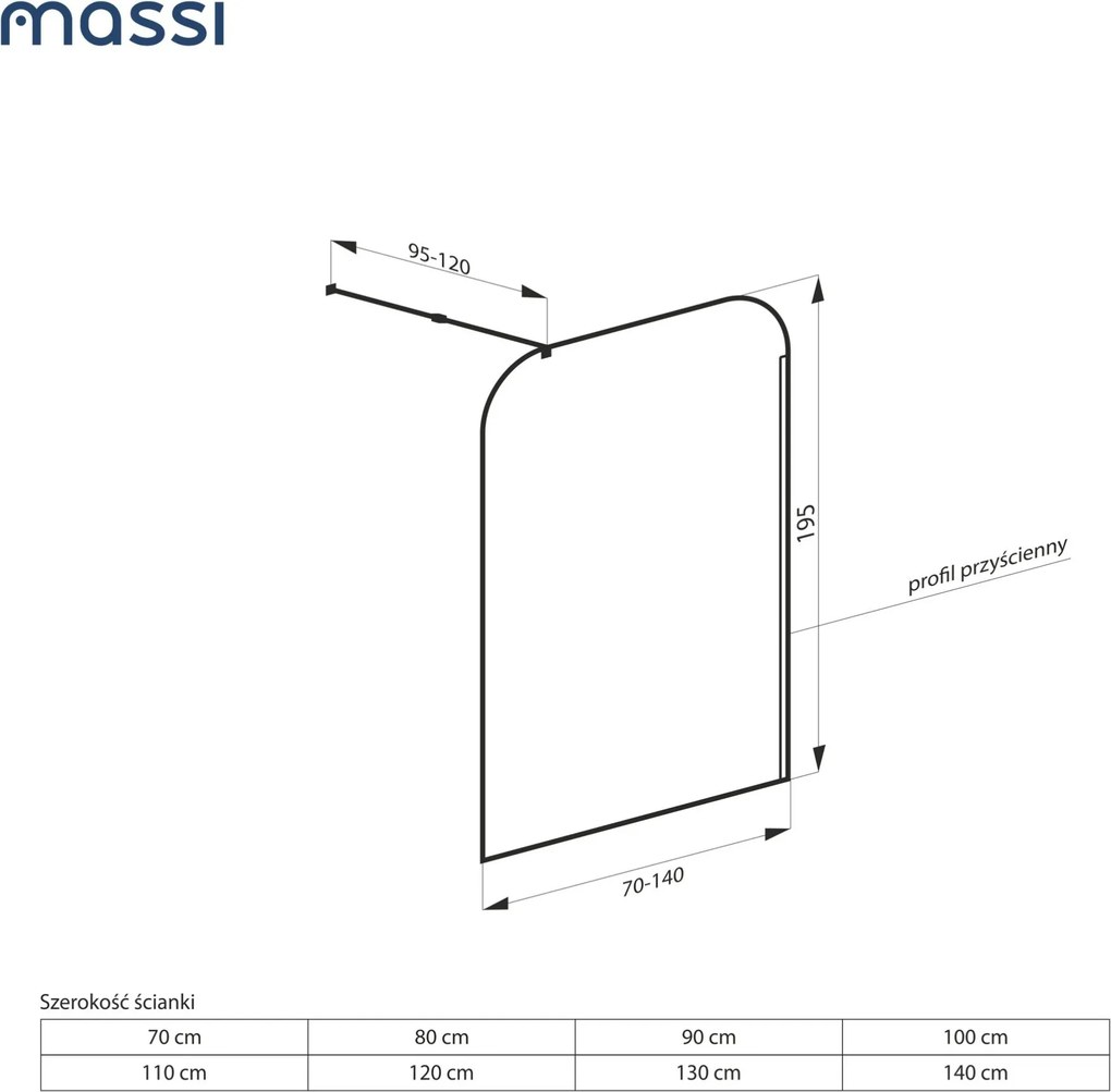 Ścianka prysznicowa WALK IN zielona 8mm MOLIS green square MASSI | rożne rozmiary : Kolor profili kabiny - złoty, Szerokość ścianki - 110 cm