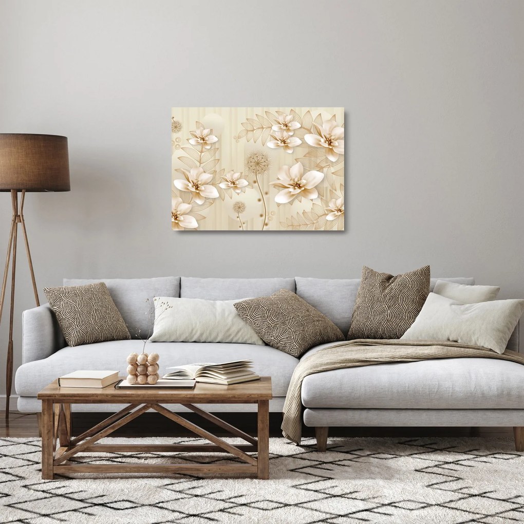 Obraz na szkle - Kompozycja złotych kwiatów (70x50 cm)