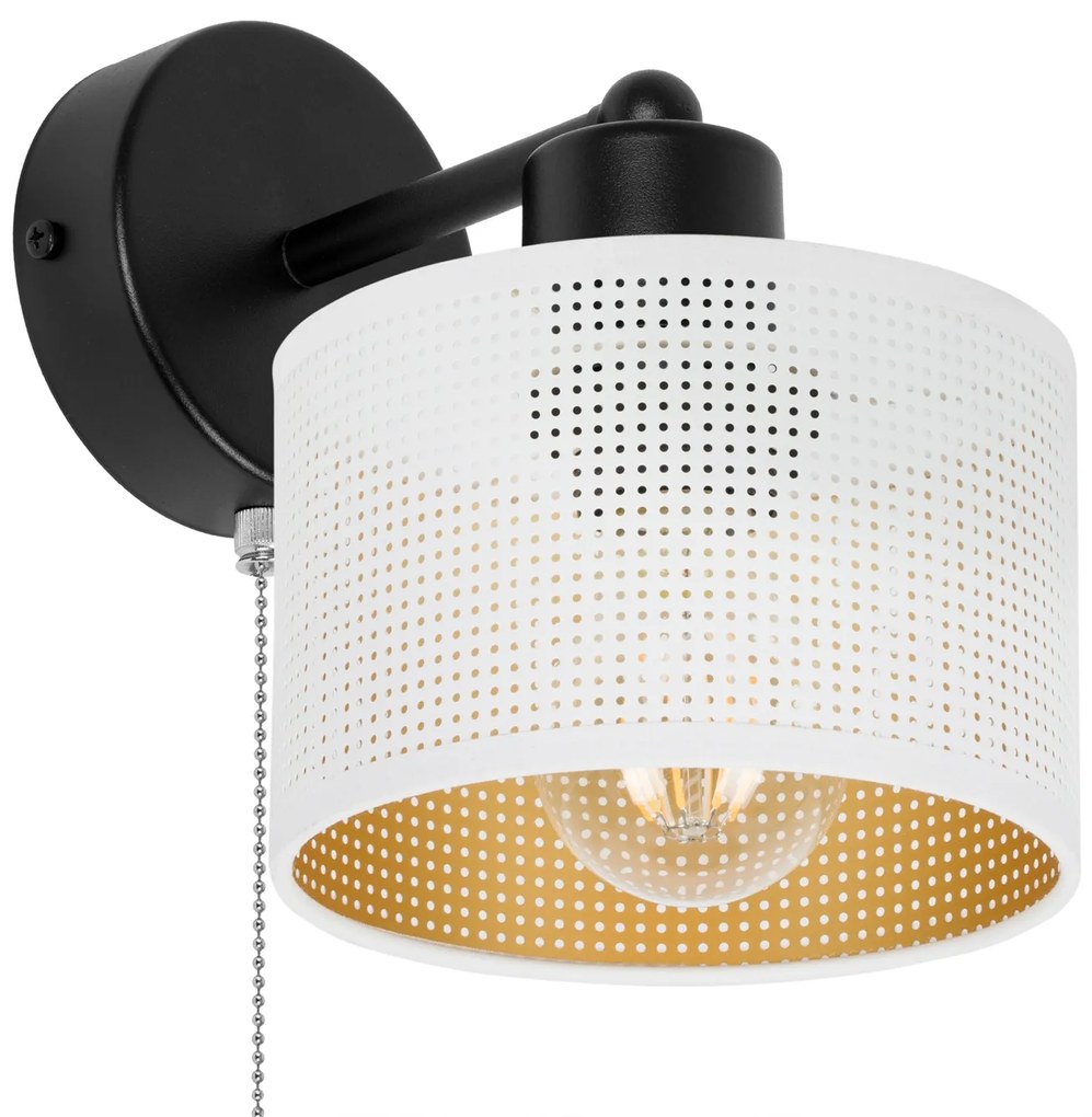 Czarny kinkiet z włącznikiem jednopunktowy z białym abażurem SHWD-BE-1