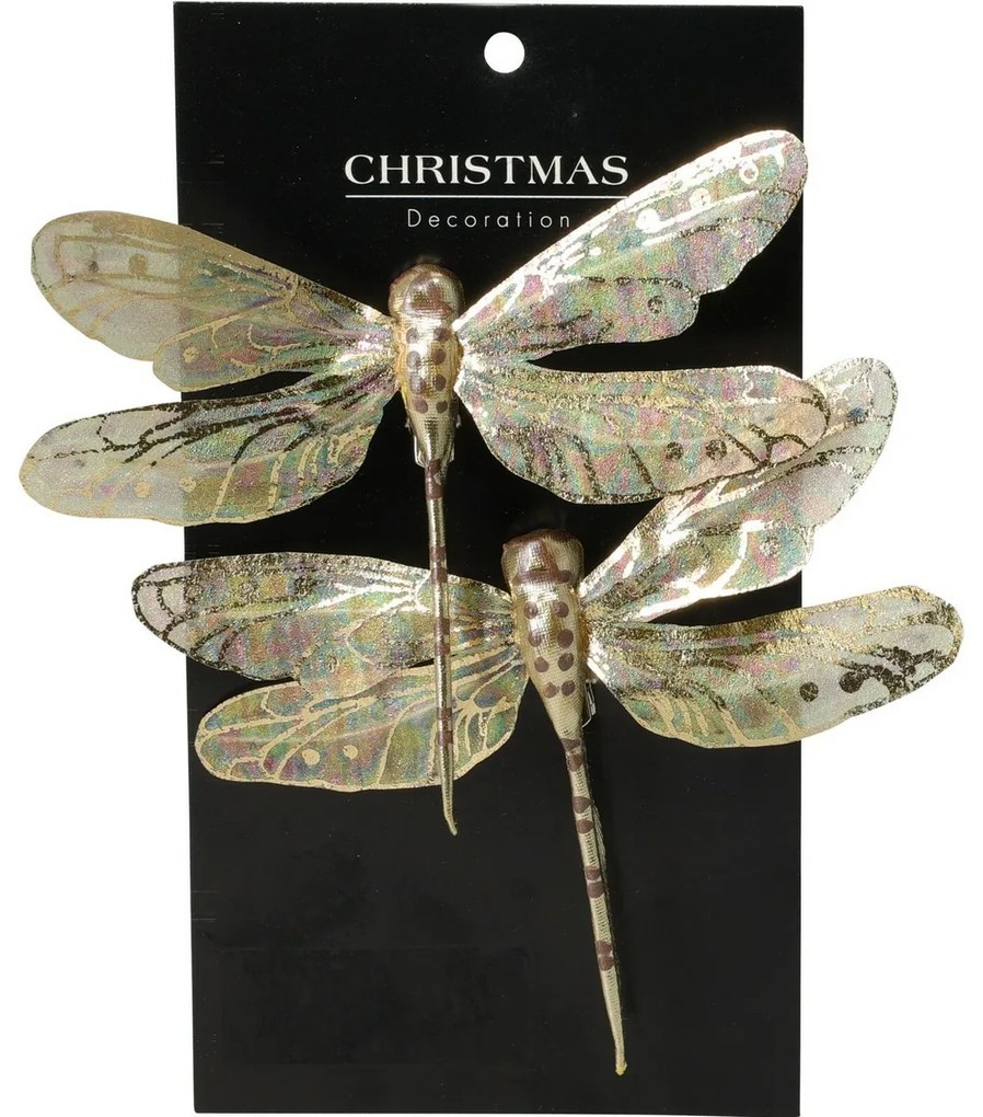 Zestaw ozdób świątecznych Ważka złota, 13,5 cm, 2 szt.