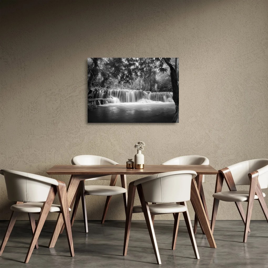 Obraz na szkle - Czarno-biały wodospad (70x50 cm)