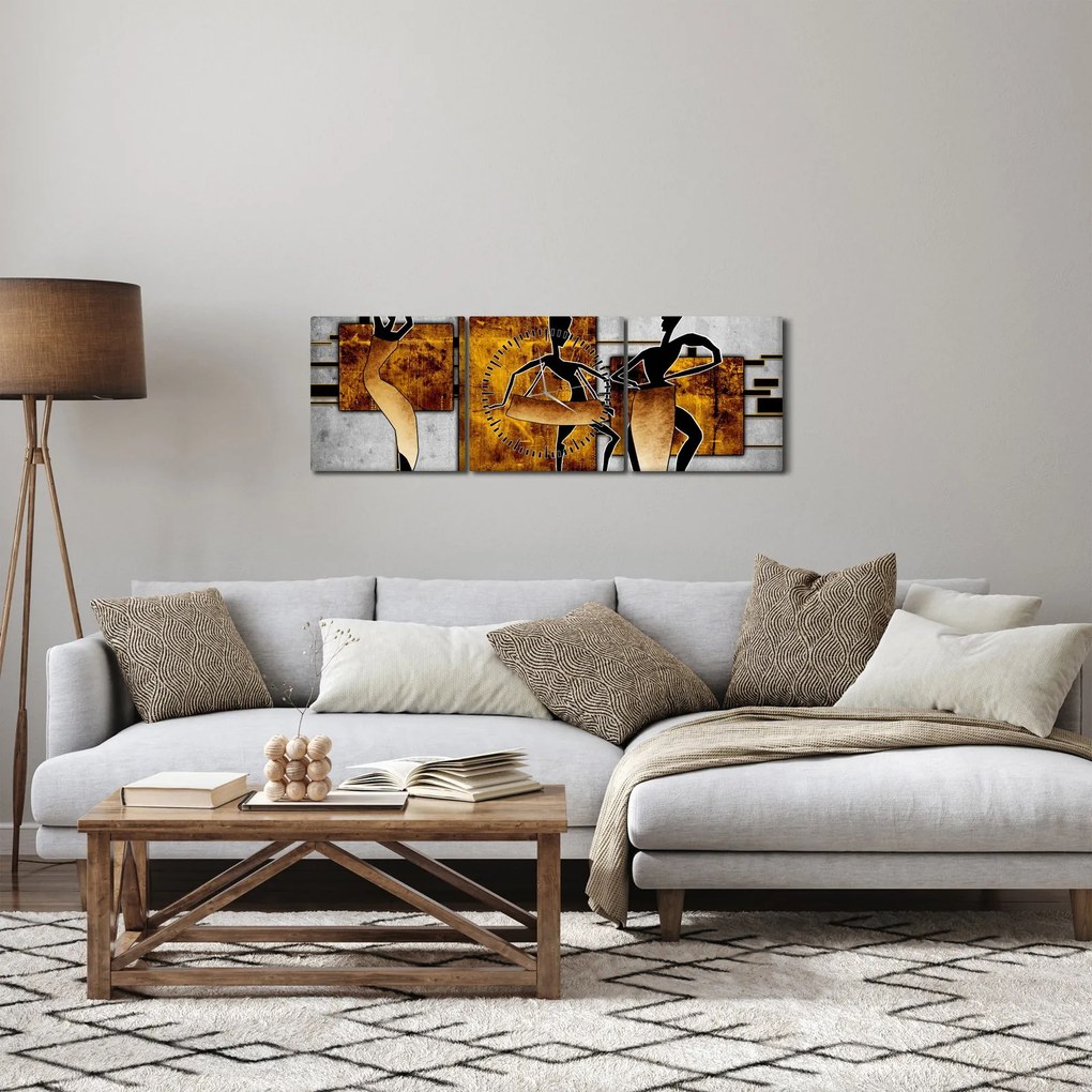 Obraz - Motywy kultury afrykańskiej (z zegarem) (90x30 cm)