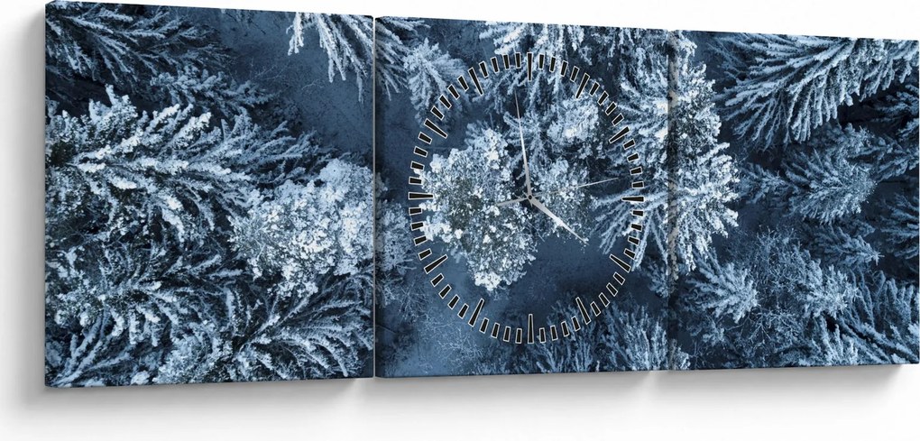 Obraz - Śnieżny las (z zegarem) (90x30 cm)