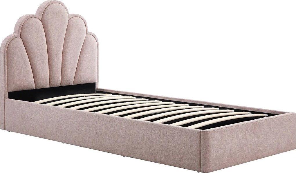 Łóżko muszla ze skrzynią  90 x 190 cm – Tkanina – Różowe + Materac - CORALUNO