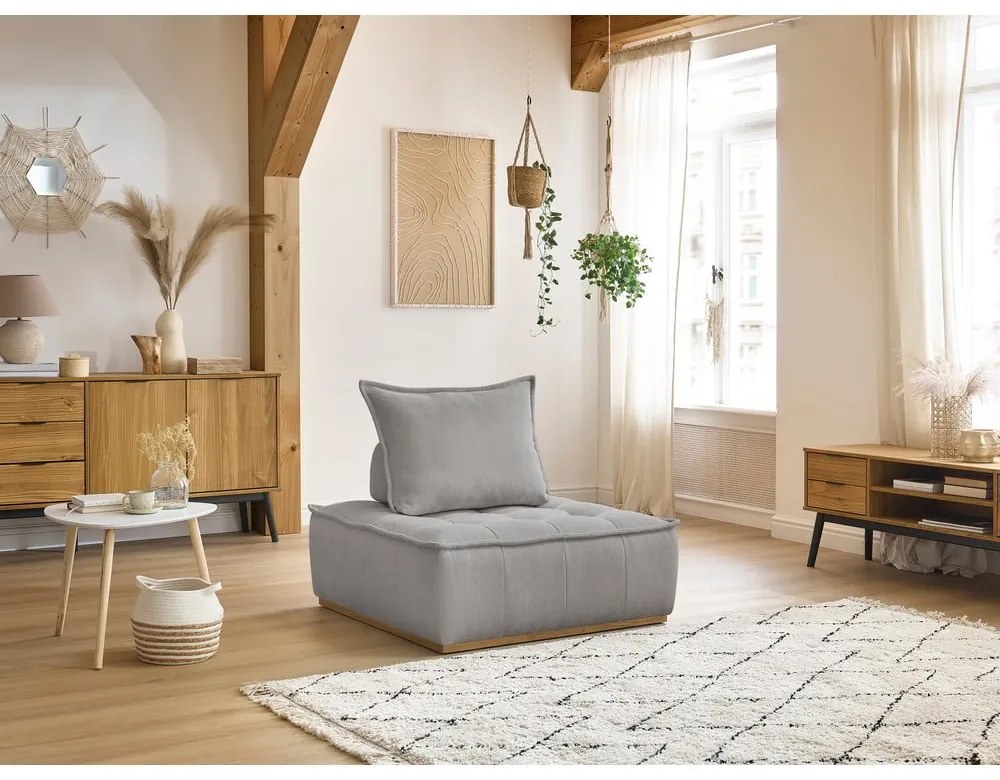 Jasnoszary fotel z tkaniny szenilowej Elisa – Bobochic Paris