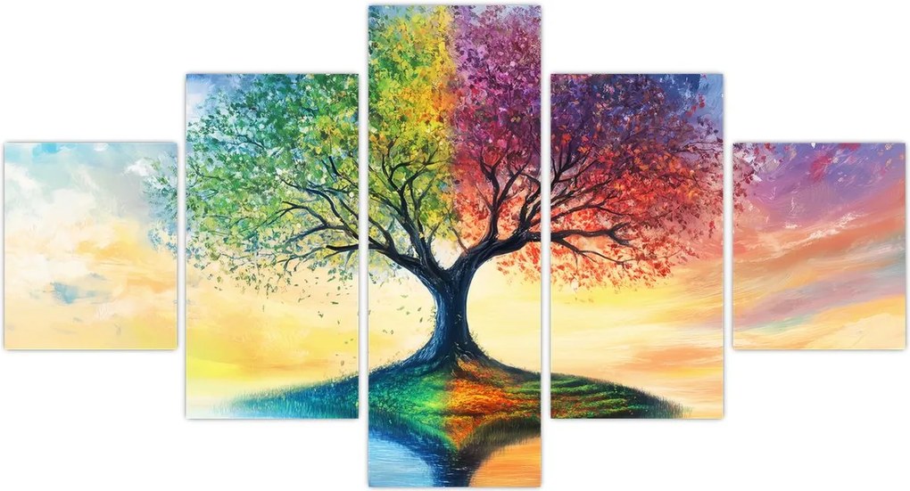 Obraz – Malowane drzewo czterech pór roku (125x70 cm)