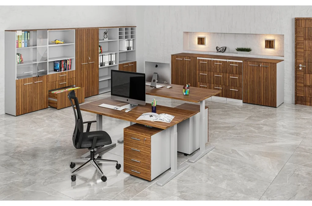 Szafa biurowa z drzwiami PRIMO GRAY, 1434 x 800 x 420 mm, szary/orzech