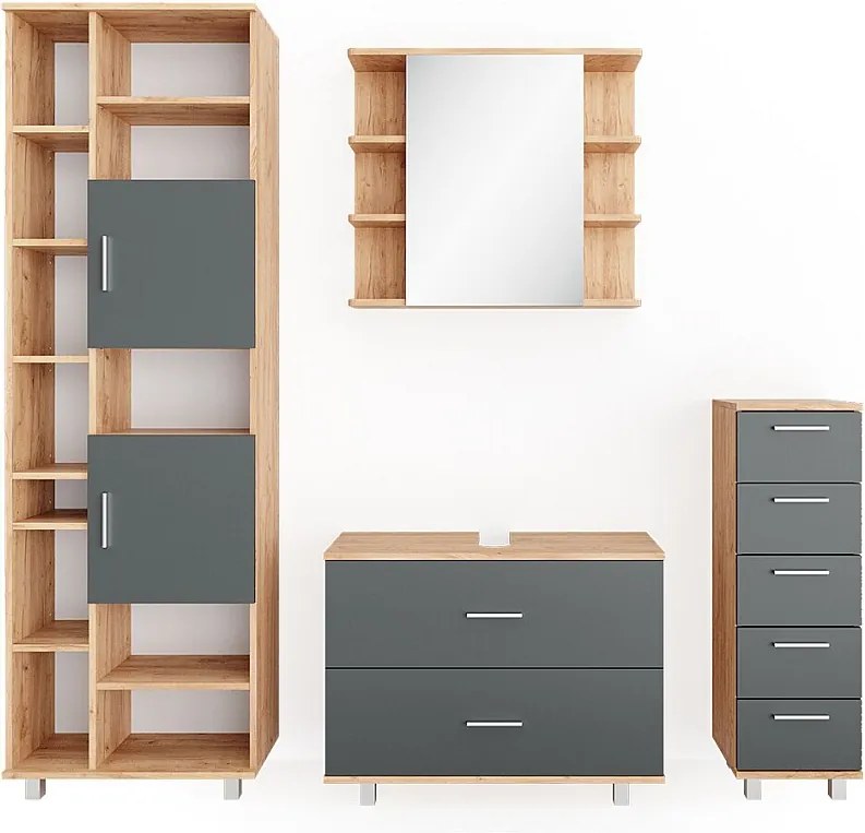 Zestaw mebli łazienkowych antracyt/złoty dąb 80.2x33x60.8 ilias