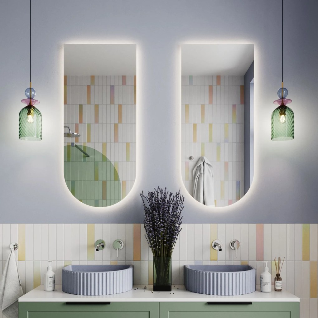 Lustro półowalne bez ramy oszlifowane obracalne z podświetleniem ARCH LED | Różne rozmiary | Różne kolory szkła : Kolor tafli szkła - Grafit, Rozmiar - 60 x 100 cm