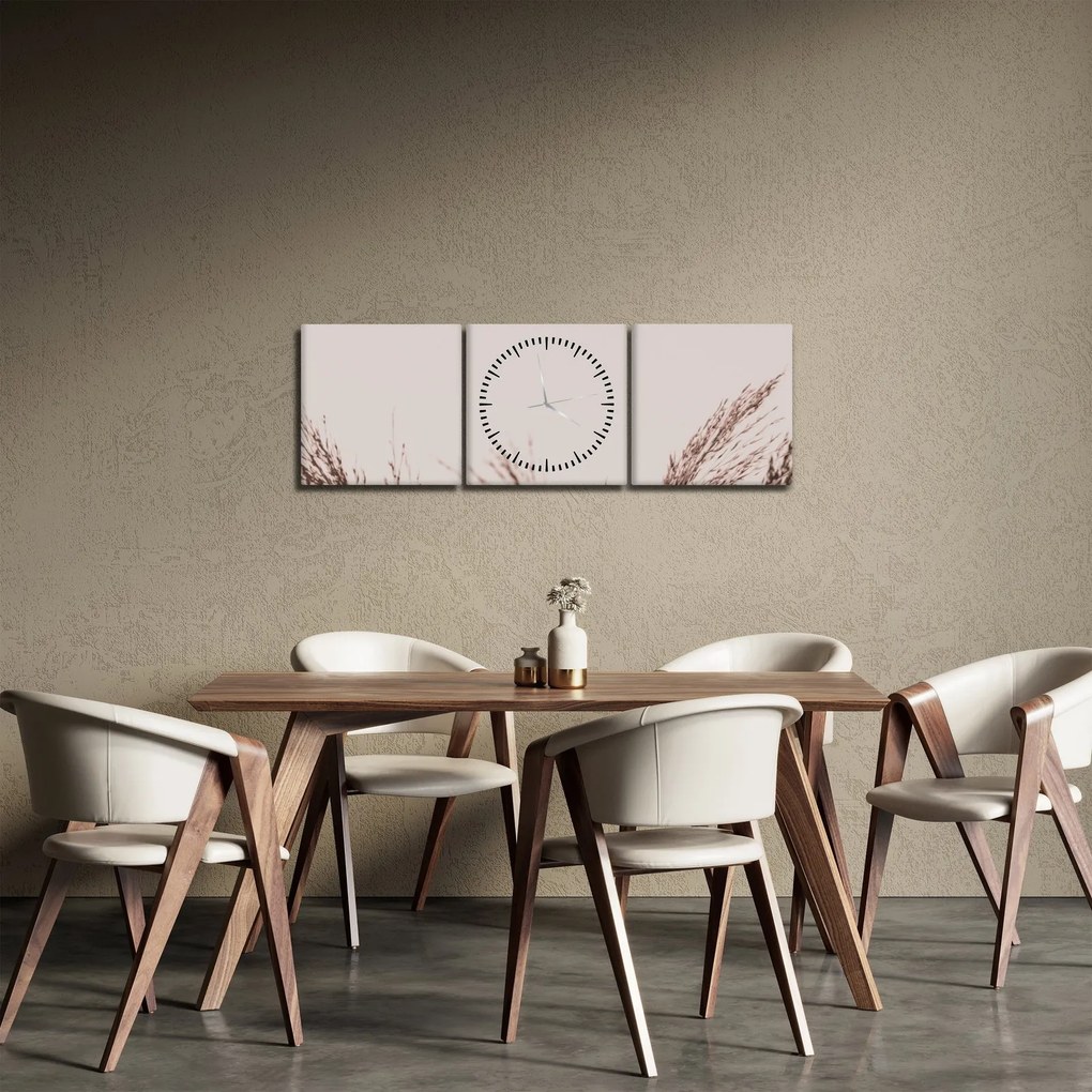 Obraz - Suszona trawa (z zegarem) (90x30 cm)