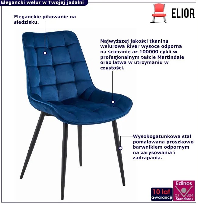 Granatowe metalowe krzesło welurowe do stołu F7-T67