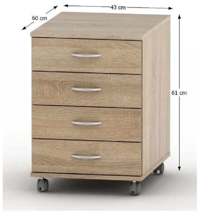 Komoda na kółkach TEMPO ASISTENT 015, dąb sonoma