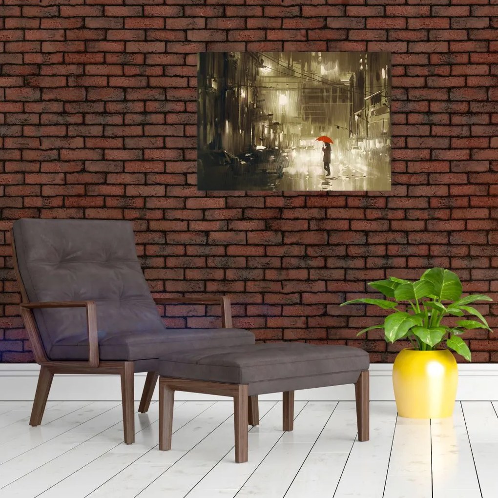 Obraz na szkle - Kobieta w deszczową noc (70x50 cm)