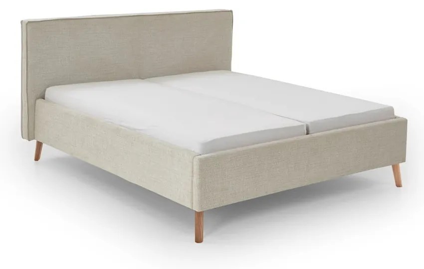 Kremowe tapicerowane łóżko dwuosobowe ze schowkiem i stelażem 160x200 cm Riva – Meise Möbel