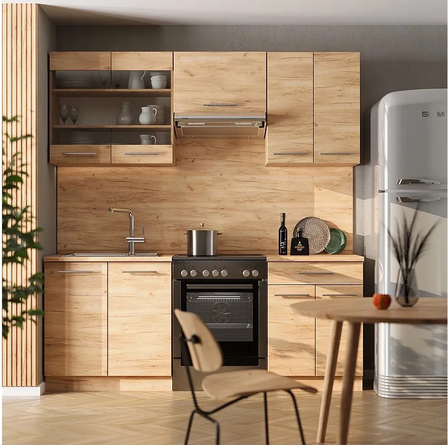 Zabudowa kuchenna złoty dąb energetyczny 200x60x81.6 fame-line