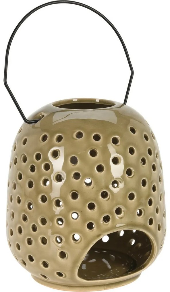 Latarnia ceramiczna Dots zielony, 15 x 23 cm