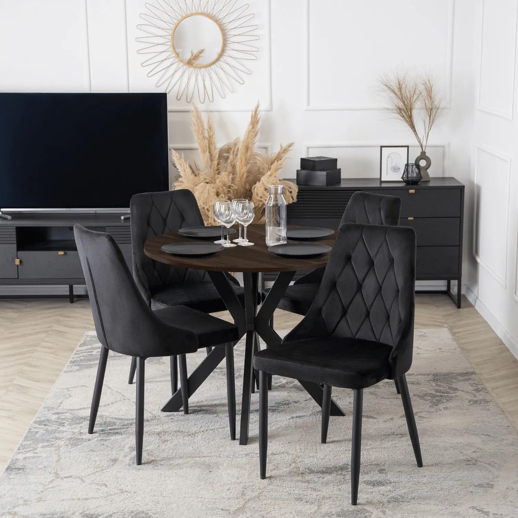 Okrągły stół industrialny Lauren 90 cm, orzech/czarny