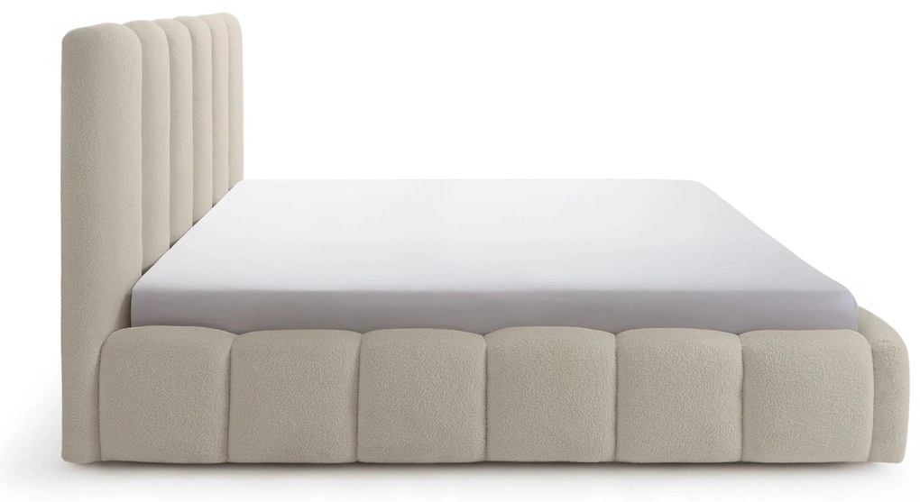 Łóżko tapicerowane Aura 180x200 z pojemnikiem - ciemno beżowa bukla Quelle 05