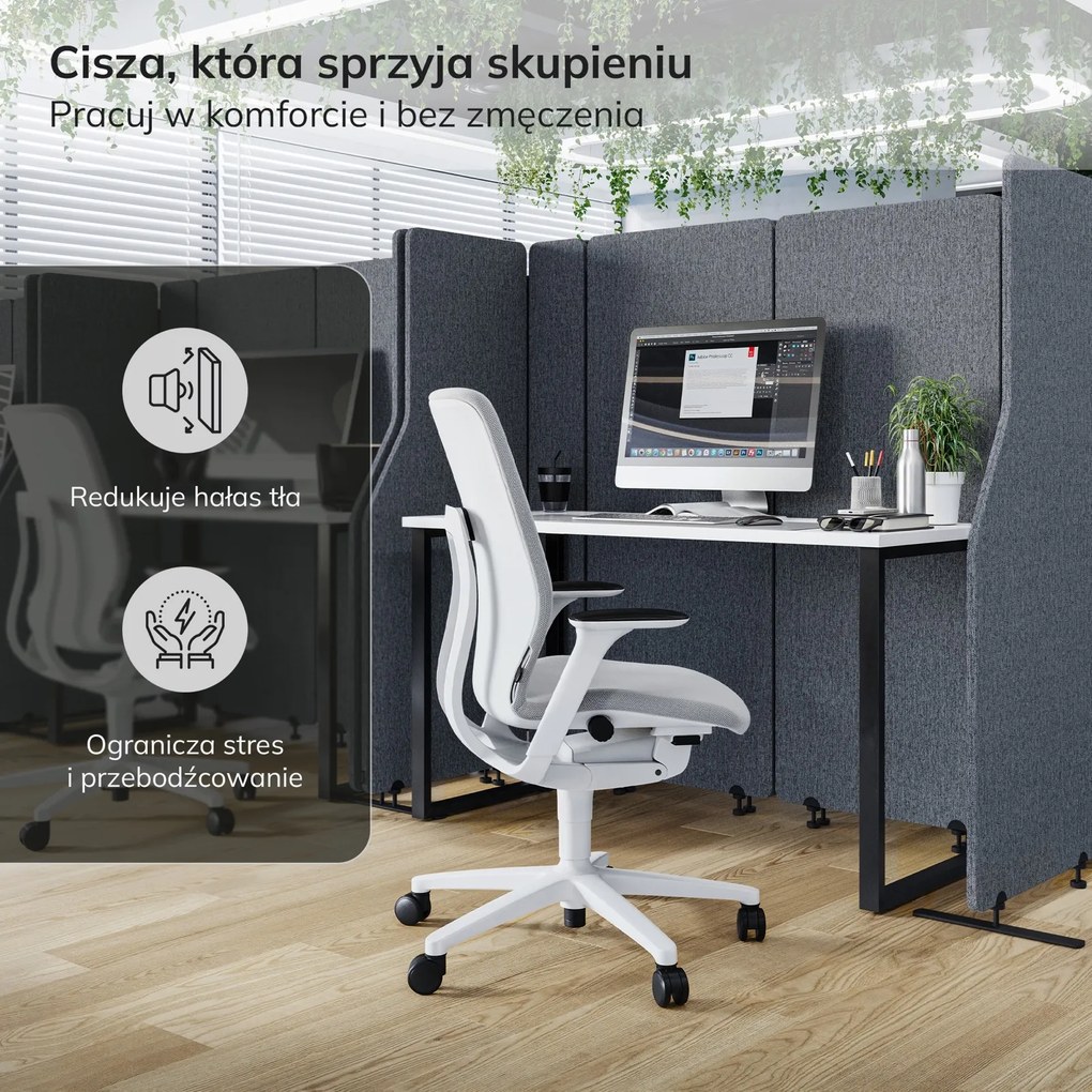 Ścianka działowa akustyczna Sadie, kolor Carbon Fog, rozmiar 280/145 cm