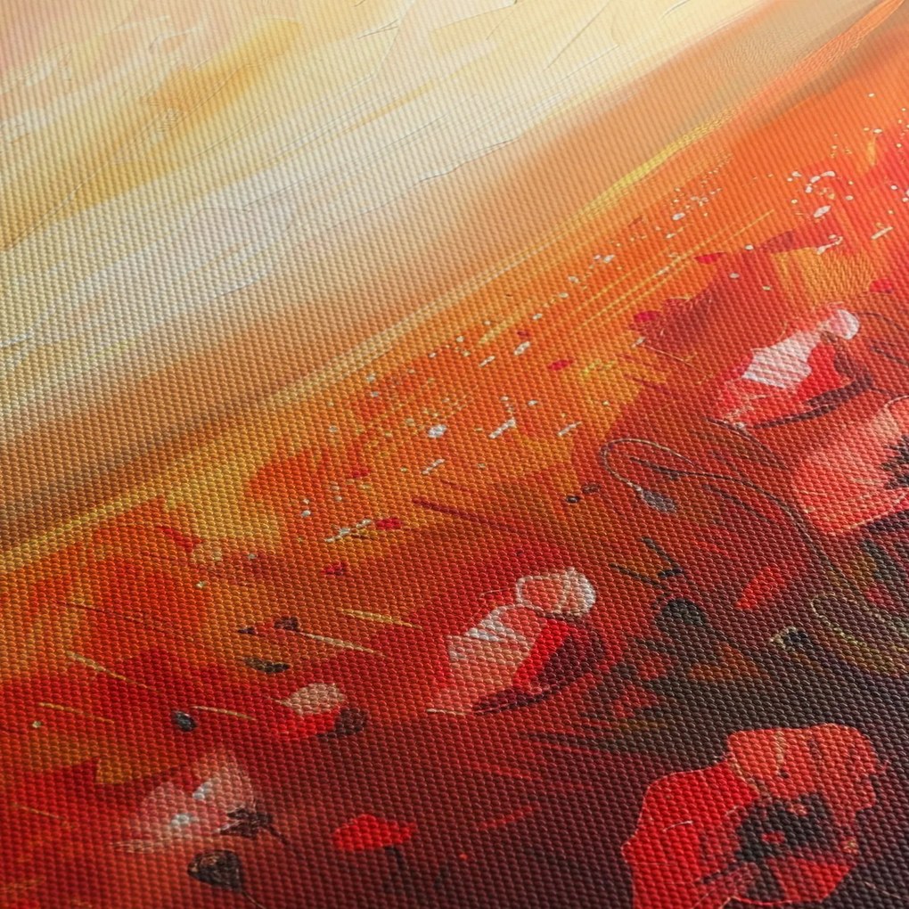 Obraz - Pole maków (z zegarem) (90x30 cm)