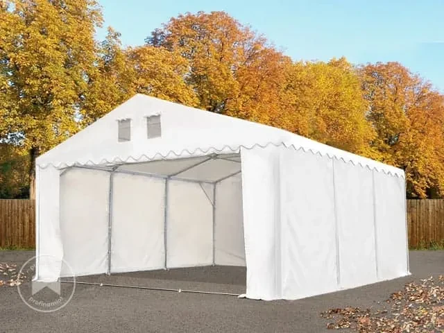 TOOLPORT 6x24m Namiot magazynowy - 2,6 m wysokość ścian bocznych, PVC 800, biały, ze statyką (podłoże gruntowe) - (527512)