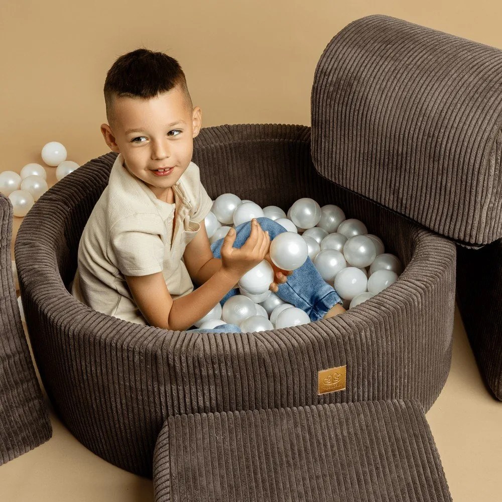 Sztruksowy basen z kulkami w kolorze khaki 90x90x30 cm Montessori – Meowbaby