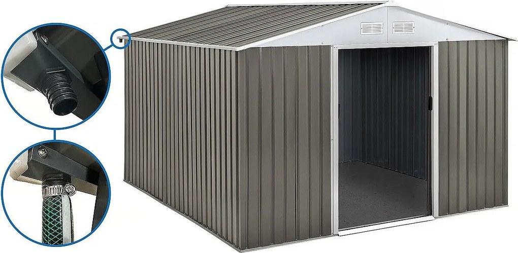 Metalowa szopa ogrodowa "Dallas" - 15,16 m² z rynną - Taupe