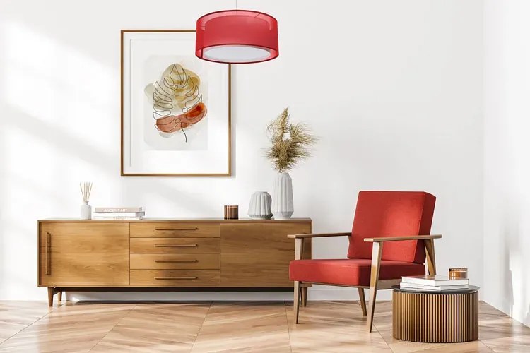 Czerwona lampa wisząca z podwójnym kloszem - S436 E9-D13