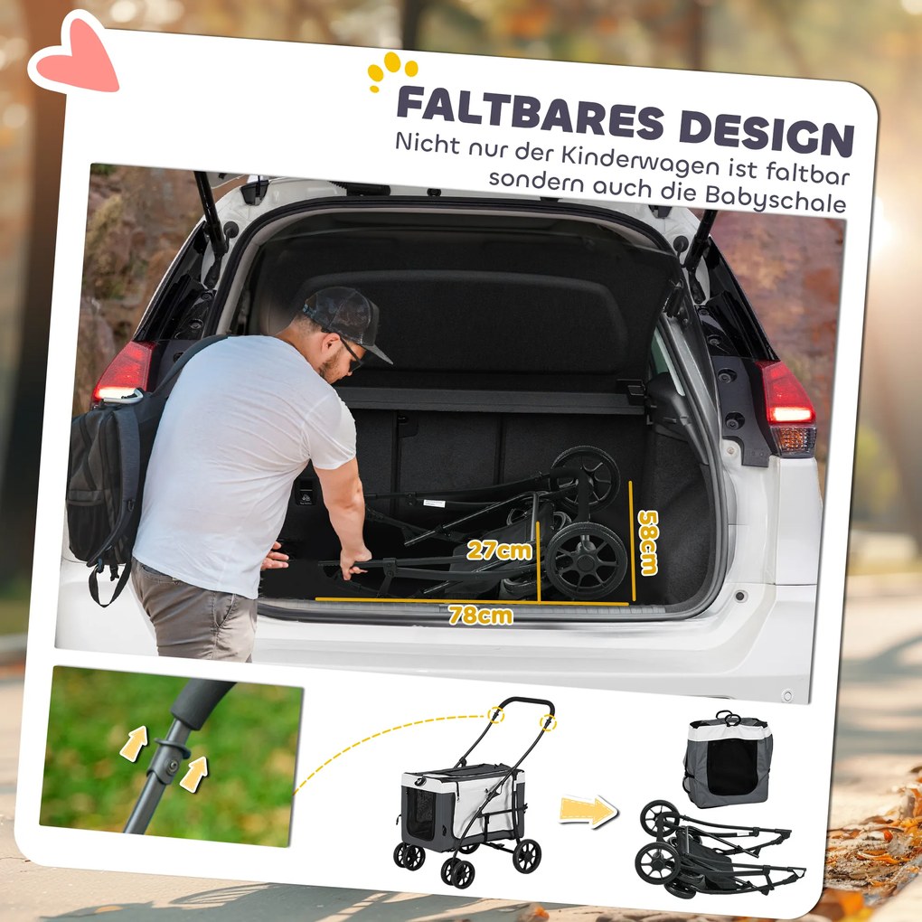 Outsunny Wózek dla Psa Składany Wyjmowany Kosz Czarny Szary Biały | Aosom PL