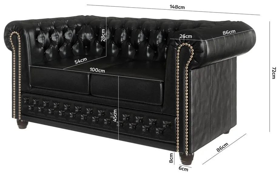 Czarna sofa z imitacji skóry 148 cm York – Ropez