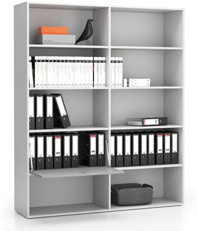 Regał biurowy szeroki LAYERS, 1 schowek, 1582 x 400 x 1905, biały/szary