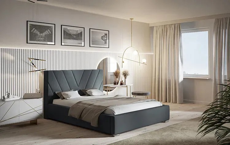 Podwójne łóżko z zagłówkiem 160x200 Infermi 3X - 36 kolorów