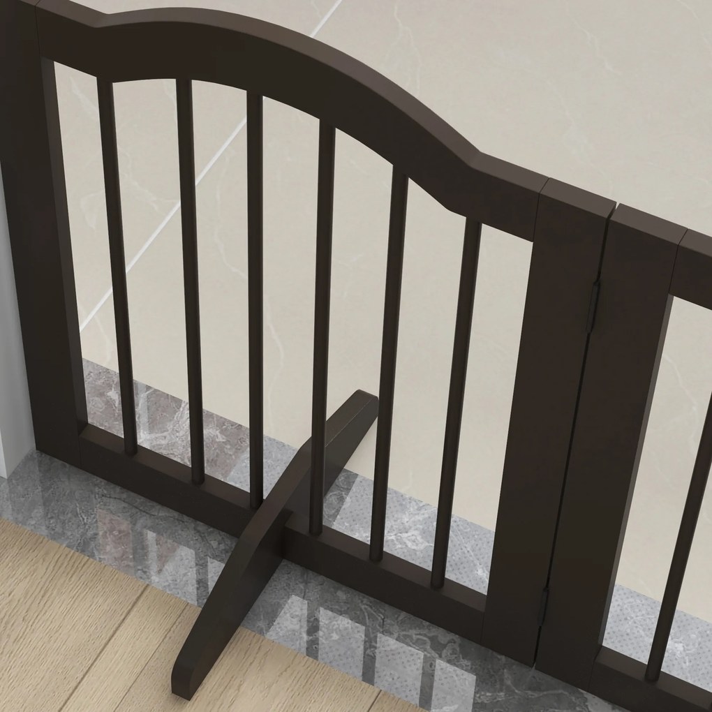 PawHut Barierka dla psów składana 3 panele drewno lite i MDF kolor kawa 1545x295x61 cm | Aosom PL