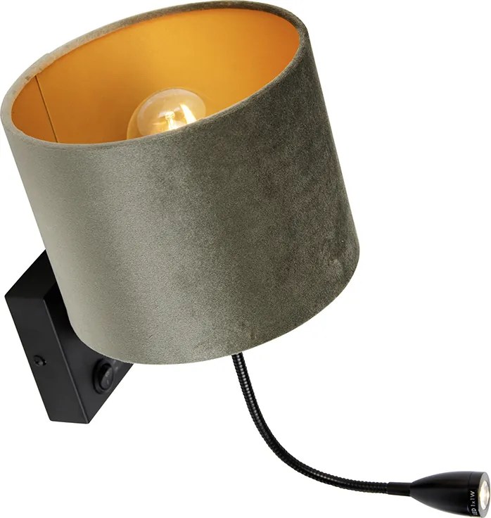 Lampa ścienna czarna z zielonym aksamitnym abażurem 18 cm - Brescia