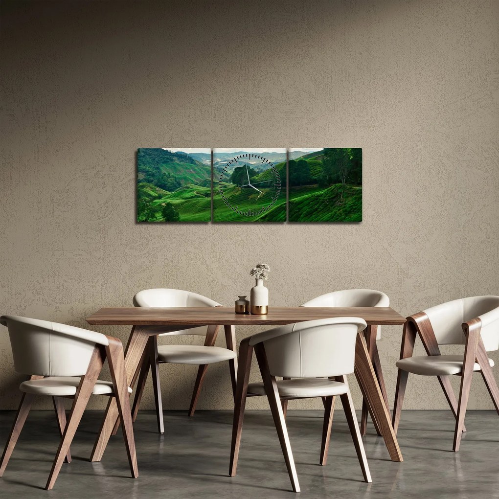 Obraz - Plantacje herbaty w Malezji (z zegarem) (90x30 cm)