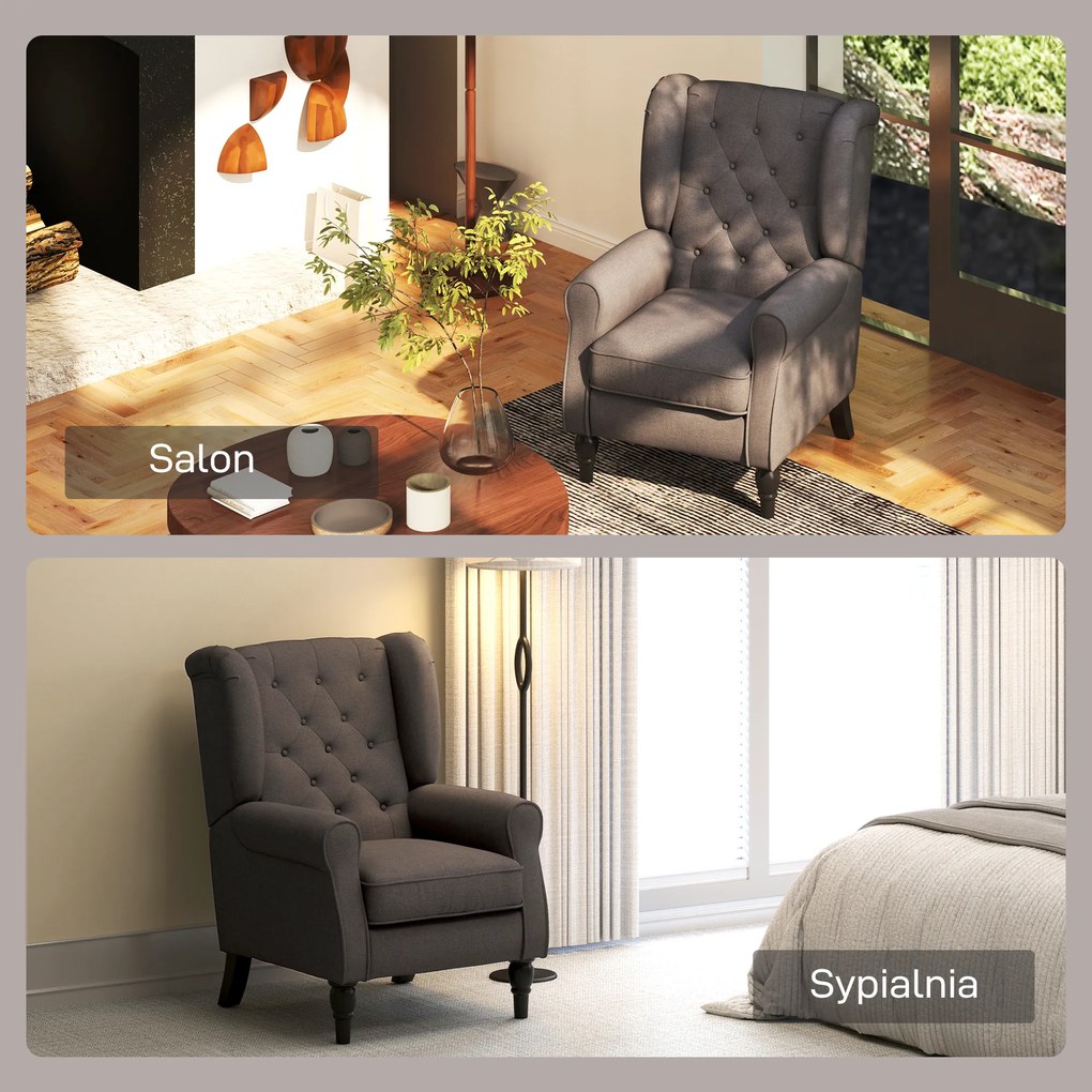 HOMCOM Fotel Uszny z Pikowaniem – Elegancja i Komfort w Twoim Salonie, Brązowy