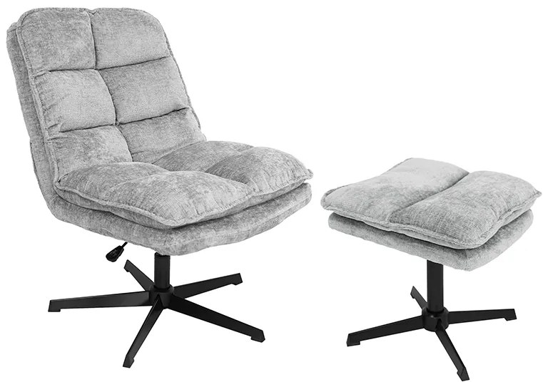 Relaksacyjny obrotowy fotel KATANIA z podnóżkiem, jasnoszary