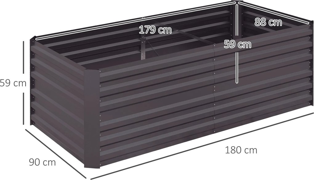 Outsunny Pojemnik na rośliny, Praktyczny kwietnik do sadzenia, pielęgnacji, Wysoki grząd, Stal, Ciemnoszary