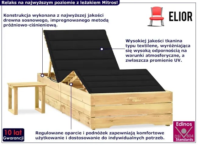 Leżak ogrodowy z poduszką i stolikiem czarny - Ogebis