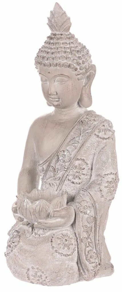 Dekoracja statuetka klęczący Budda, szara,poliresina, 25 x 24 x 57 cm