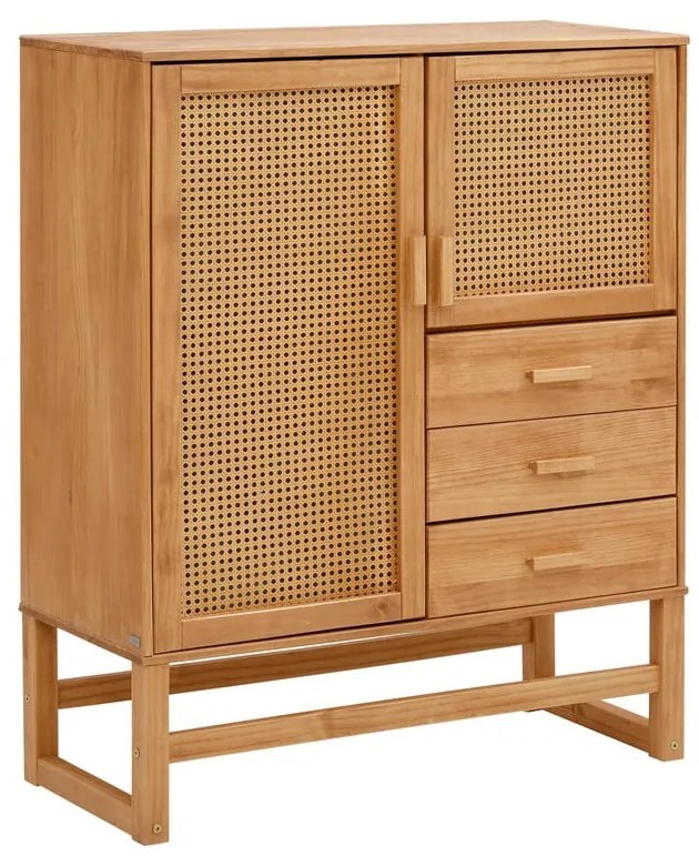 Komoda z drewna sosnowego z rattanowymi drzwiczkami Støraa Jolene, szer. 90 cm