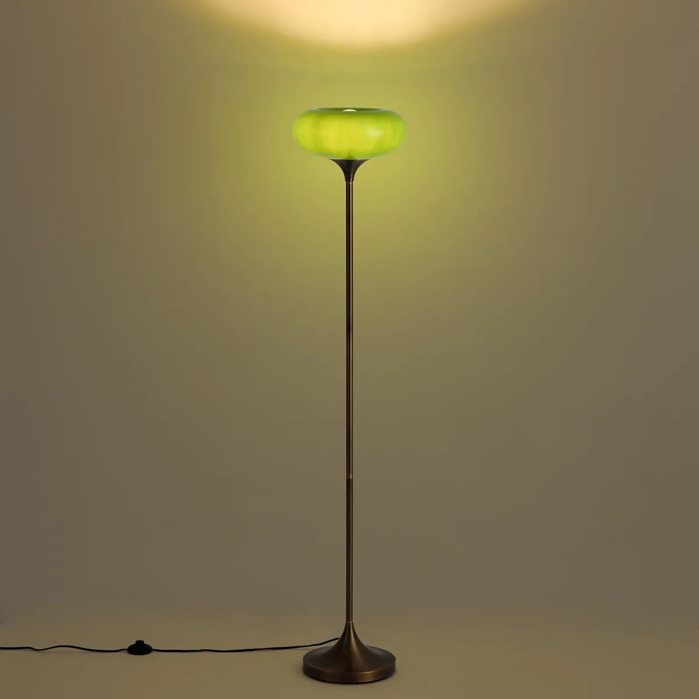 Lampa podłogowa retro ciemny brąz z zielonym szklanym kloszem 150 cm - Glaze