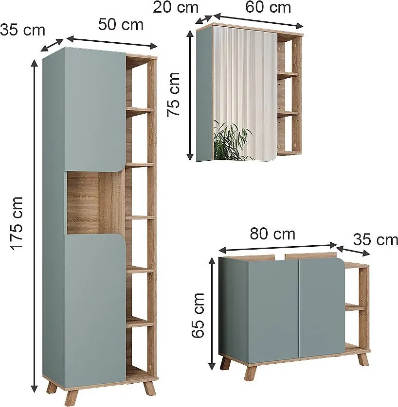 Zestaw mebli łazienkowych sonoma/niebieski 80x35x65 karen